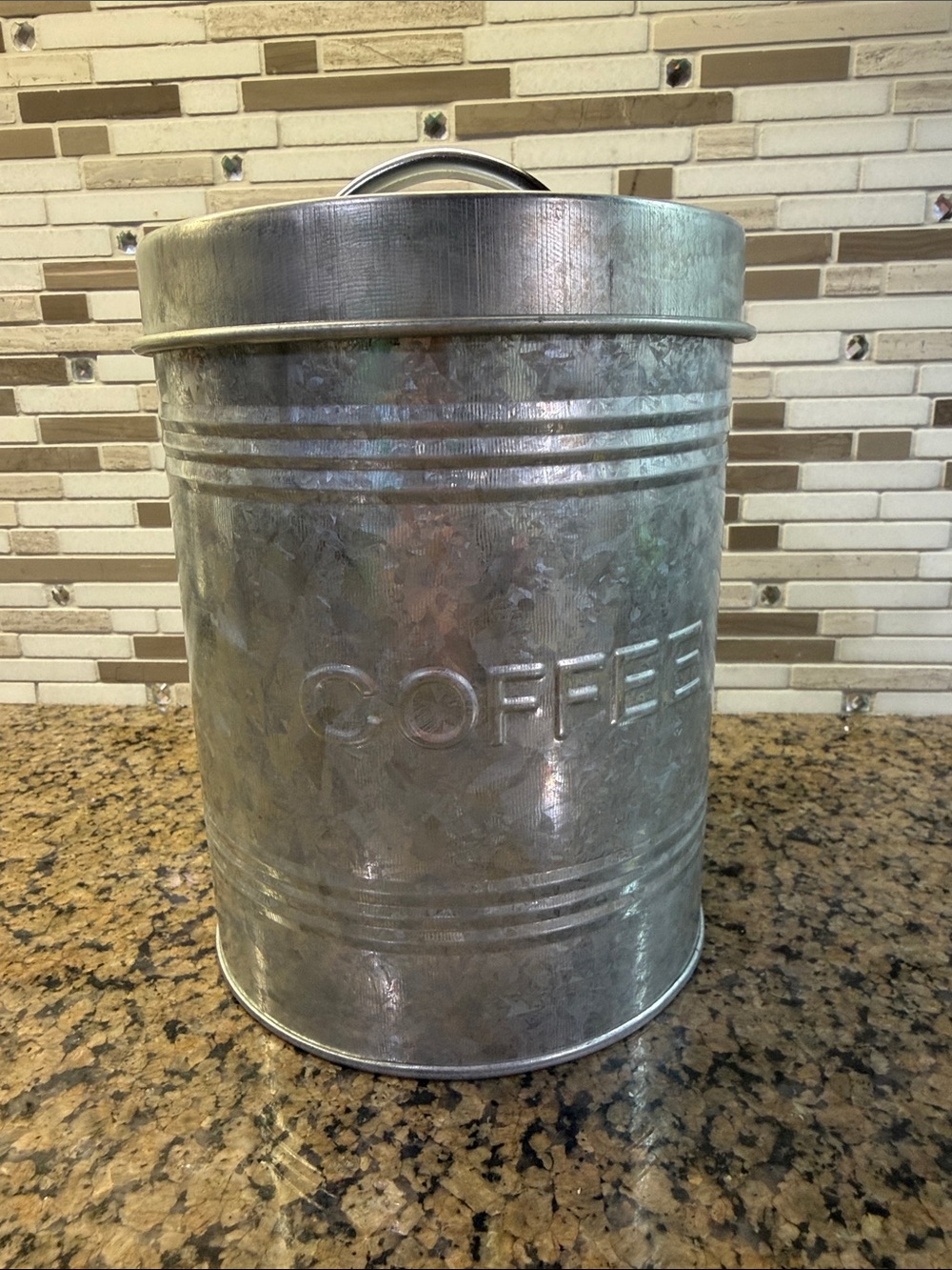 Farmhouse Ribbed Metal Canister - Rustic Kitchen Galvanized Coffee Canister